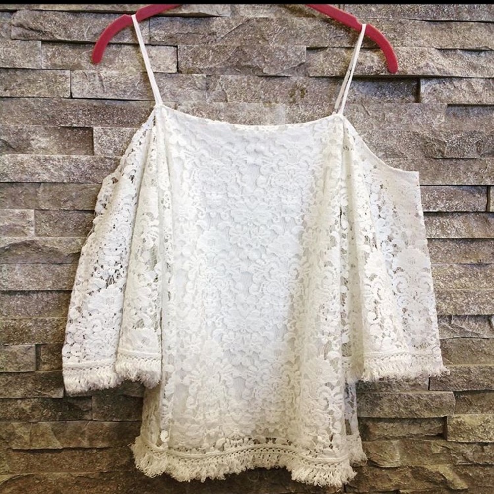 Bailey 44 lace off the shoulder 3/4 sleeve blouse